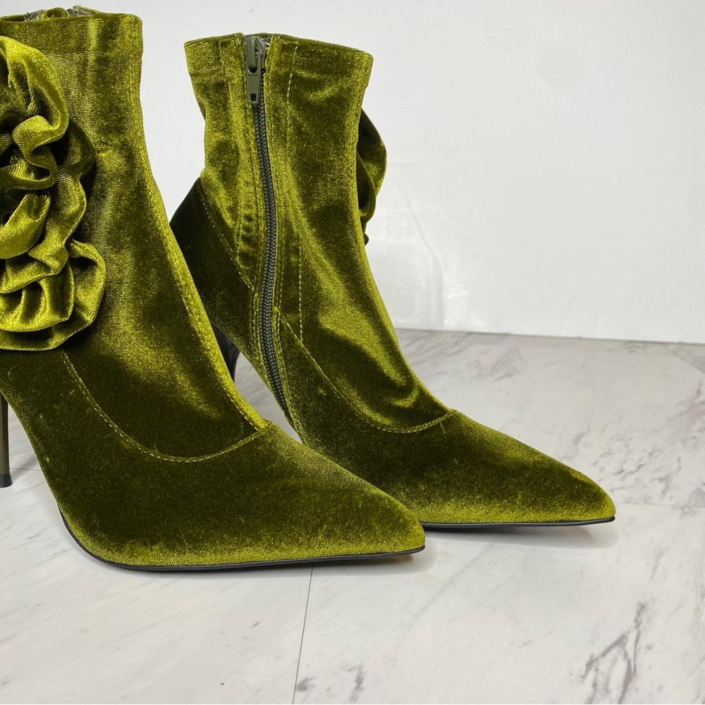New! Jeffrey Campbell Florette Green Crushed Velvet Pointy Toe Heel Bootie 7 - Picture 9 of 14